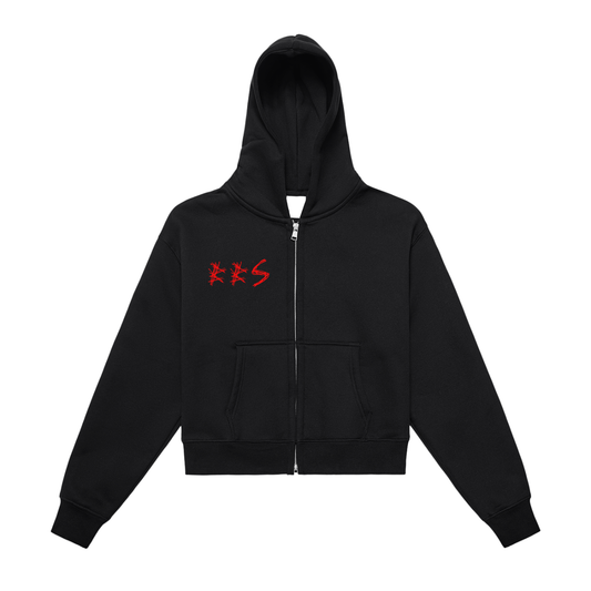 BITCH BOY SURVIVOR (BBS)-Fleeced Zip-Up Cropped Hoodie