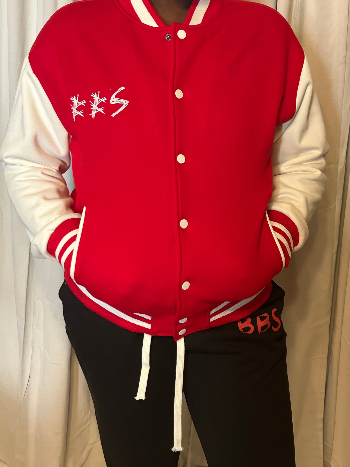 BBS BITCH BOY SURVIVOR Two-Tone Fleeced Varsity Jacket