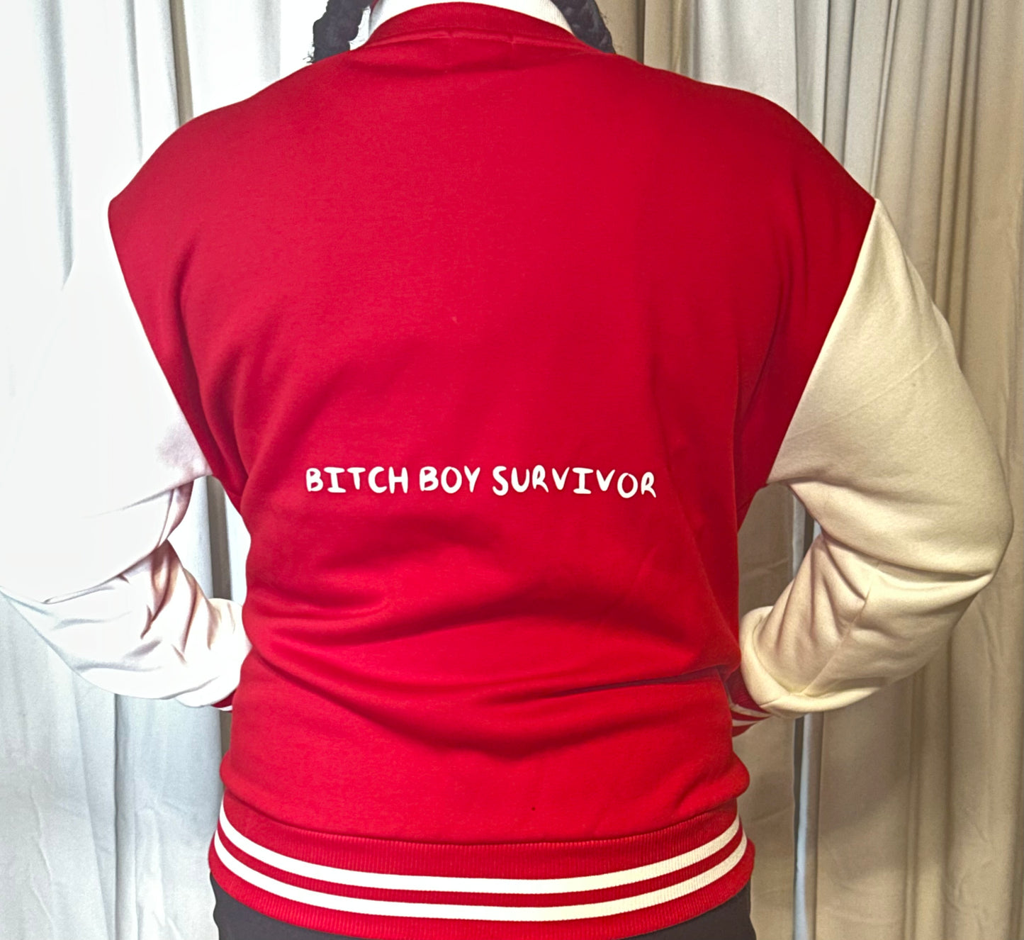 BBS BITCH BOY SURVIVOR Two-Tone Fleeced Varsity Jacket