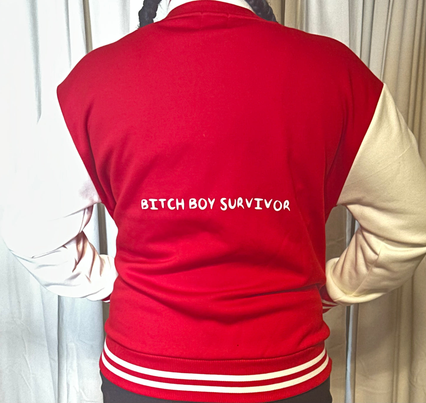 BBS BITCH BOY SURVIVOR Two-Tone Fleeced Varsity Jacket