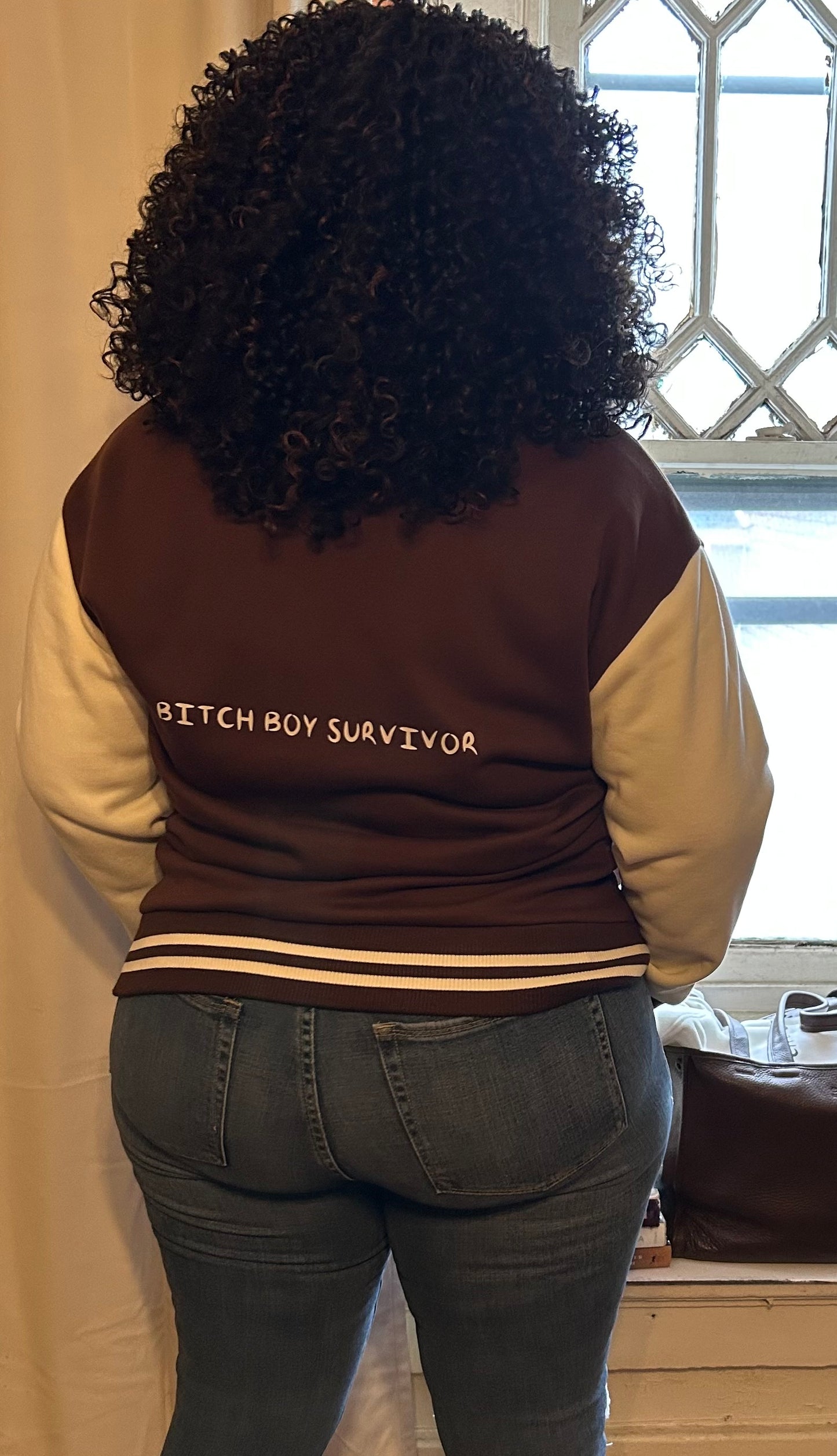 BBS BITCH BOY SURVIVOR Two-Tone Fleeced Varsity Jacket