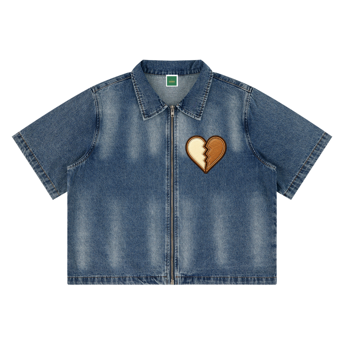 LOVELORN HALF-LOVED DENIM ZIP SHIRT