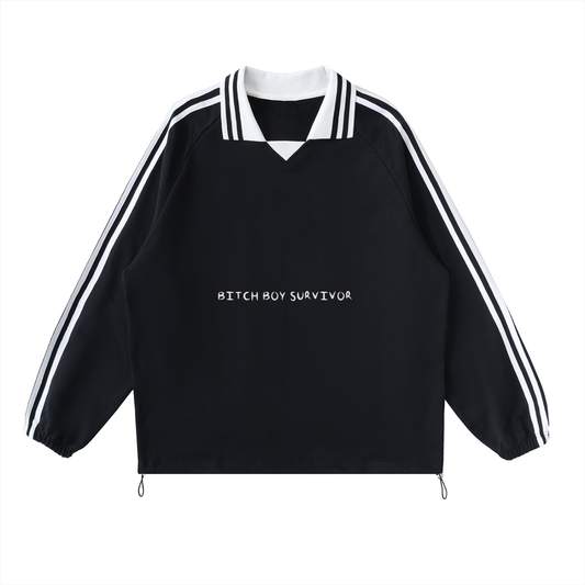 BITCH BOY SURVIVOR Contrast Striped Lapel Collar Sweatshirt